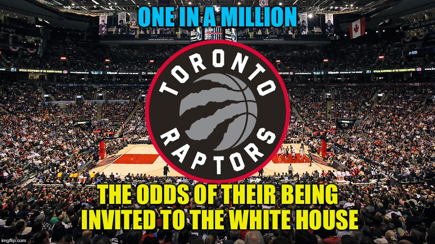 One in a million | ONE IN A MILLION; THE ODDS OF THEIR BEING INVITED TO THE WHITE HOUSE | image tagged in toronto raptors | made w/ Imgflip meme maker