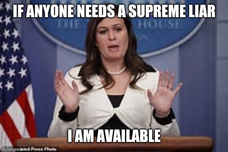 sarah huckabee sanders  | IF ANYONE NEEDS A SUPREME LIAR; I AM AVAILABLE | image tagged in sarah huckabee sanders | made w/ Imgflip meme maker