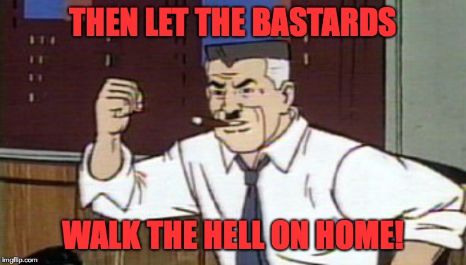 J Jonah Jameson Spiderman | THEN LET THE BASTARDS WALK THE HELL ON HOME! | image tagged in j jonah jameson spiderman | made w/ Imgflip meme maker
