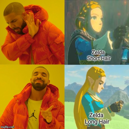 Zelda's Hair | Zelda Short Hair; Zelda Long Hair | image tagged in memes,drake hotline bling,zelda,legend of zelda,hair,nintendo | made w/ Imgflip meme maker