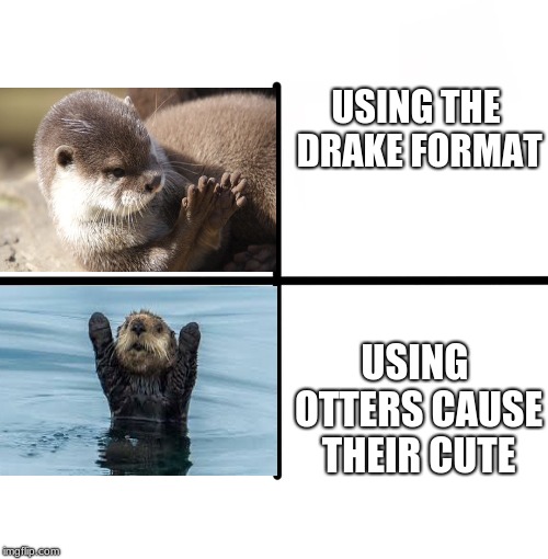 Blank Starter Pack Meme |  USING THE DRAKE FORMAT; USING OTTERS CAUSE THEIR CUTE | image tagged in memes,blank starter pack | made w/ Imgflip meme maker