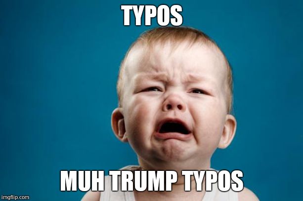 BABY CRYING | TYPOS MUH TRUMP TYPOS | image tagged in baby crying | made w/ Imgflip meme maker