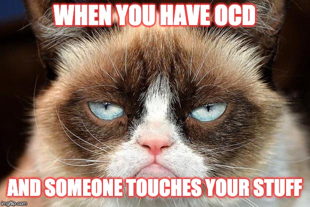 Grumpy Cat Not Amused Meme | WHEN YOU HAVE OCD; AND SOMEONE TOUCHES YOUR STUFF | image tagged in memes,grumpy cat not amused,grumpy cat | made w/ Imgflip meme maker