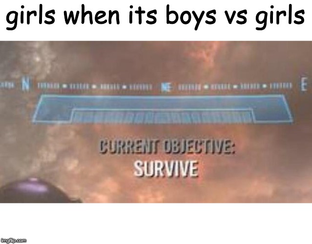 SURVIVE | girls when its boys vs girls | image tagged in current objective survive | made w/ Imgflip meme maker