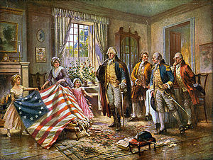 Betsy Ross presenting the first American flag to General George Blank Meme Template