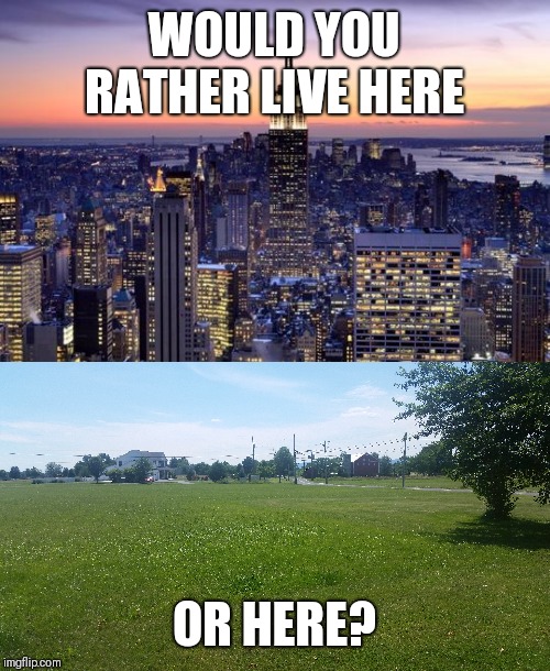 WOULD YOU RATHER LIVE HERE; OR HERE? | image tagged in new york city | made w/ Imgflip meme maker