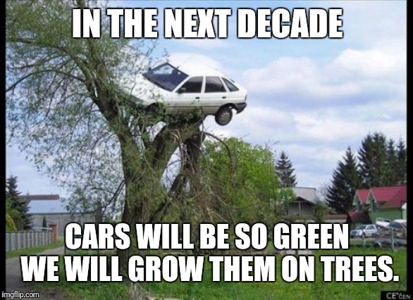 Secure Parking Meme | IN THE NEXT DECADE; CARS WILL BE SO GREEN WE WILL GROW THEM ON TREES. | image tagged in memes,secure parking | made w/ Imgflip meme maker