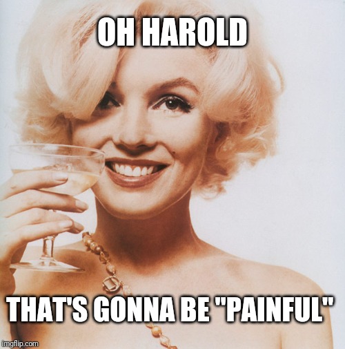 Marilyn Monroe | OH HAROLD THAT'S GONNA BE "PAINFUL" | image tagged in marilyn monroe | made w/ Imgflip meme maker