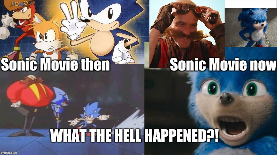 Sonic OVA VS New Movie | Sonic Movie now; Sonic Movie then; WHAT THE HELL HAPPENED?! | image tagged in sonic the hedgehog,sonic movie | made w/ Imgflip meme maker