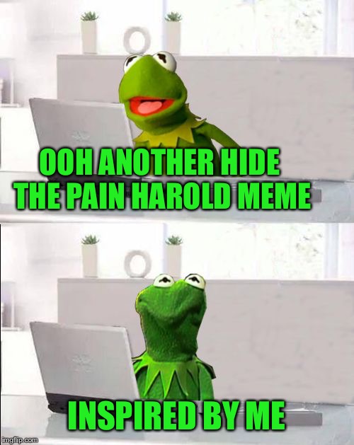 Hide The Pain Kermit | OOH ANOTHER HIDE THE PAIN HAROLD MEME INSPIRED BY ME | image tagged in hide the pain kermit | made w/ Imgflip meme maker