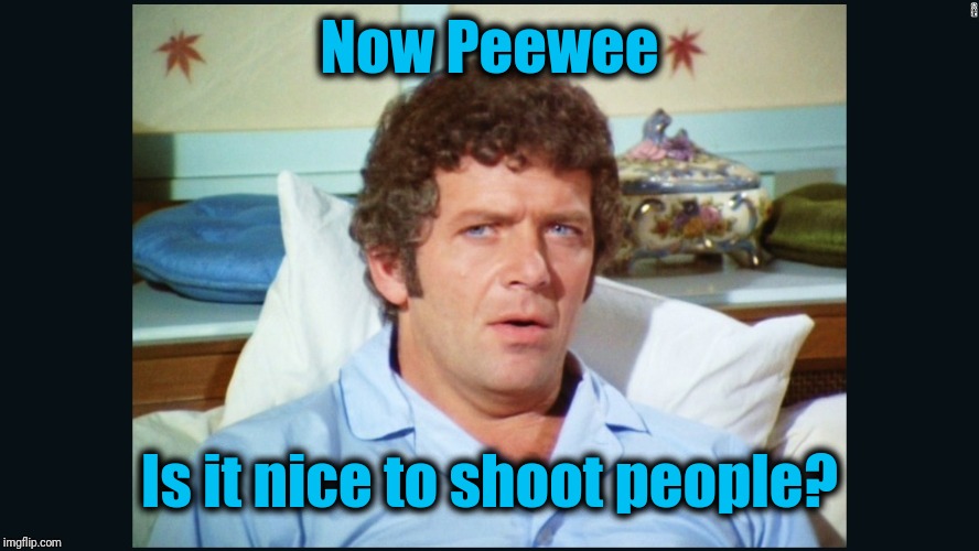 brady | Now Peewee Is it nice to shoot people? | image tagged in brady | made w/ Imgflip meme maker
