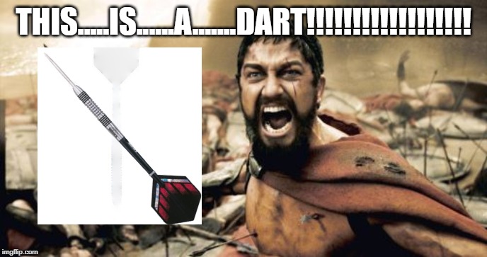 Throw it!!! | THIS.....IS......A.......DART!!!!!!!!!!!!!!!!!! | image tagged in memes,sparta leonidas | made w/ Imgflip meme maker