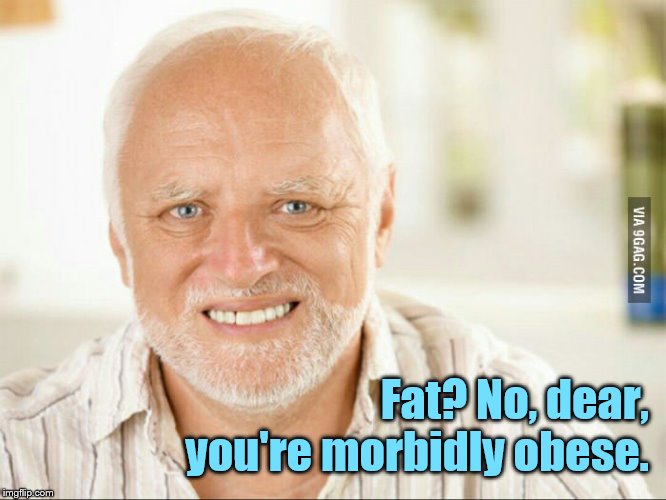 Fake smile | Fat? No, dear, you're morbidly obese. | image tagged in fake smile | made w/ Imgflip meme maker