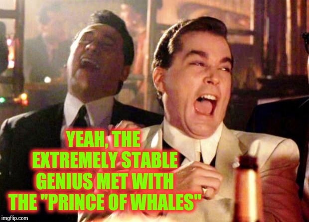 Proof You Should Stay In School! | YEAH, THE EXTREMELY STABLE GENIUS MET WITH THE "PRINCE OF WHALES" | image tagged in goodfellas laugh,trump unfit unqualified dangerous,donald trump is an idiot,dumbass,memes,words of wisdom week | made w/ Imgflip meme maker