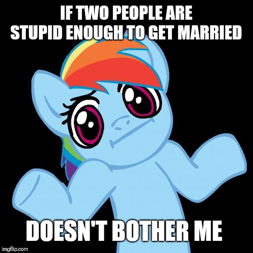 Pony Shrugs Meme | IF TWO PEOPLE ARE STUPID ENOUGH TO GET MARRIED DOESN'T BOTHER ME | image tagged in memes,pony shrugs | made w/ Imgflip meme maker