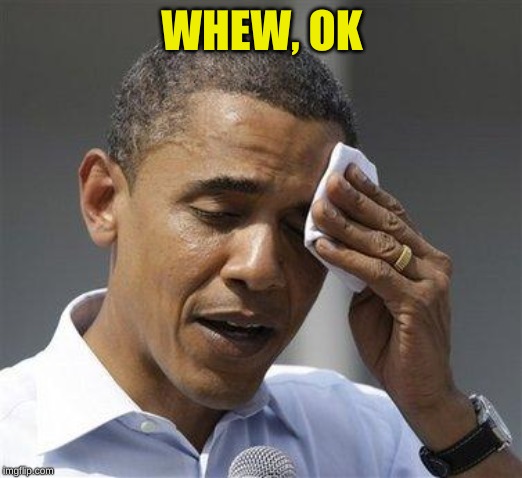 Obama relieved sweat | WHEW, OK | image tagged in obama relieved sweat | made w/ Imgflip meme maker