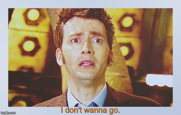 Waiting to use a bathroom stall, 10 seconds from peeing your pants | I don't wanna go. | image tagged in david tennant - tenth doctor who - i don't want to go | made w/ Imgflip meme maker