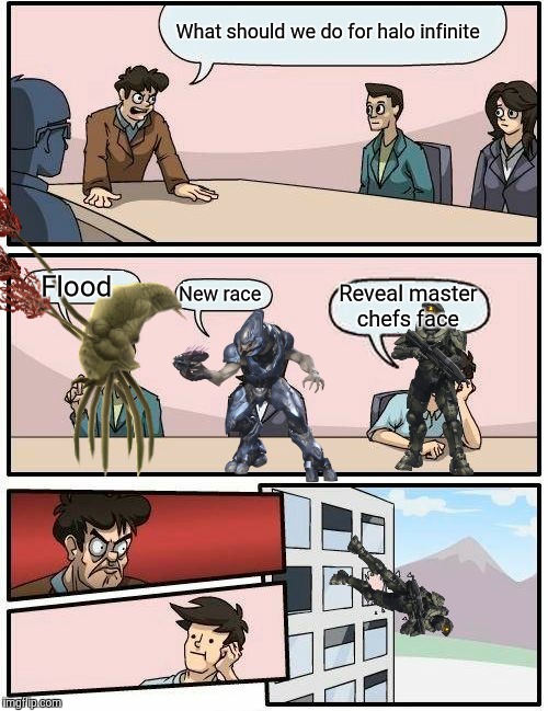 It's a halo thing you won't understand | What should we do for halo infinite; Flood; New race; Reveal master chefs face | image tagged in memes,boardroom meeting suggestion,halo,master chief,elite | made w/ Imgflip meme maker