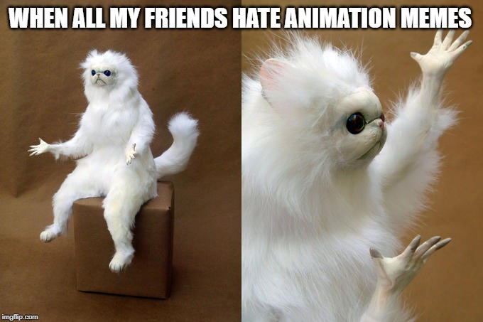 Persian Cat Room Guardian | WHEN ALL MY FRIENDS HATE ANIMATION MEMES | image tagged in memes,persian cat room guardian | made w/ Imgflip meme maker