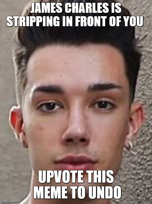 Lol im not really asking for upvotes most people in the youtube comments do this for likes its really dumb | JAMES CHARLES IS STRIPPING IN FRONT OF YOU; UPVOTE THIS MEME TO UNDO | image tagged in james charles,stripper,oh yeah,upvotes,dumb meme | made w/ Imgflip meme maker