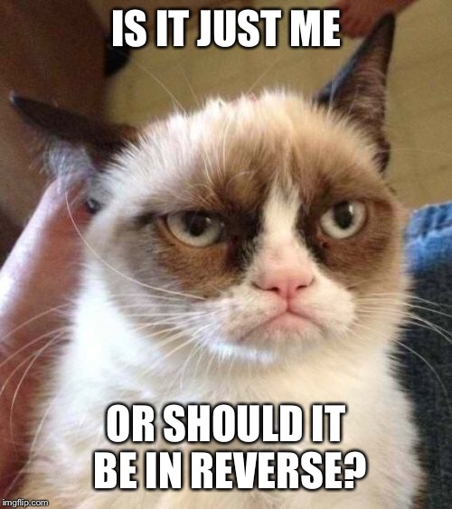 Grumpy Cat Reverse Meme | IS IT JUST ME OR SHOULD IT BE IN REVERSE? | image tagged in memes,grumpy cat reverse,grumpy cat | made w/ Imgflip meme maker
