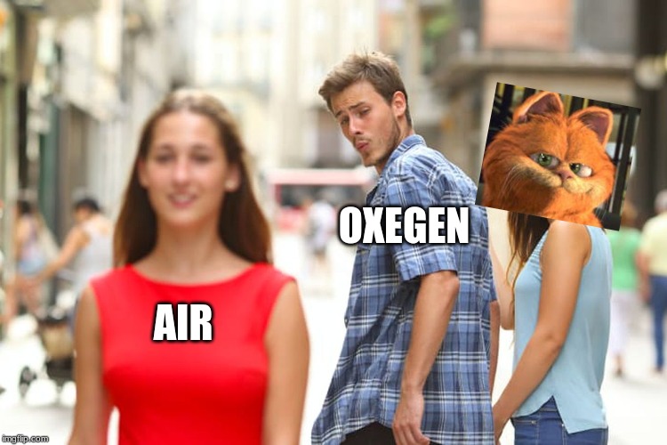 Distracted Boyfriend Meme | OXEGEN; AIR | image tagged in memes,distracted boyfriend | made w/ Imgflip meme maker