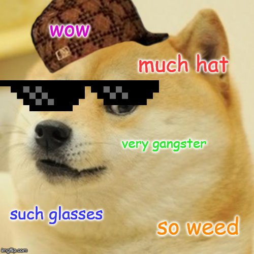 Doge gone wild | wow; much hat; very gangster; such glasses; so weed | image tagged in memes,doge | made w/ Imgflip meme maker