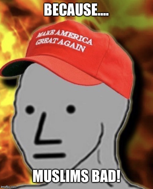 NPC MAGA | BECAUSE.... MUSLIMS BAD! | image tagged in npc maga | made w/ Imgflip meme maker