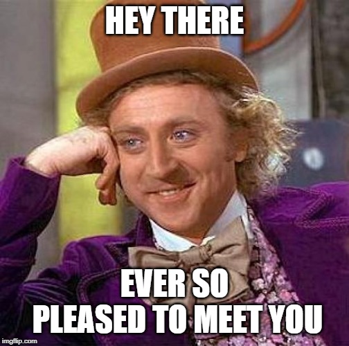 Creepy Condescending Wonka Meme | HEY THERE EVER SO PLEASED TO MEET YOU | image tagged in memes,creepy condescending wonka | made w/ Imgflip meme maker