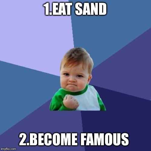 Success Kid | 1.EAT SAND; 2.BECOME FAMOUS | image tagged in memes,success kid | made w/ Imgflip meme maker