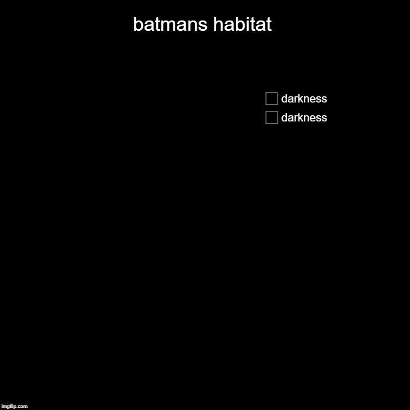 batmans habitat | darkness, darkness | image tagged in charts,pie charts | made w/ Imgflip chart maker