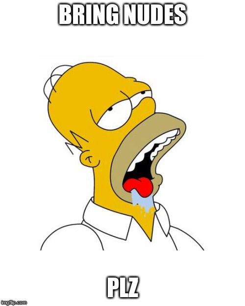 Homer Simpson Drooling | BRING NUDES; PLZ | image tagged in homer simpson drooling | made w/ Imgflip meme maker