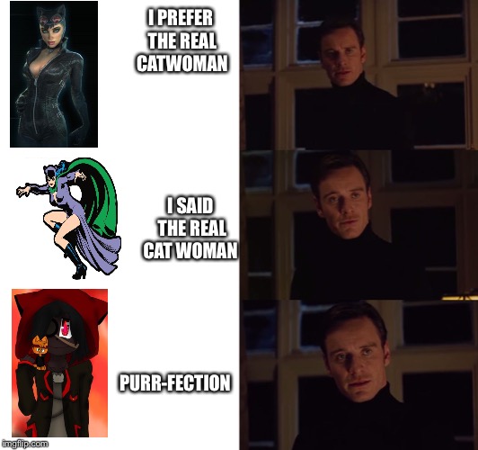 perfection | I PREFER THE REAL CATWOMAN; I SAID THE REAL CAT WOMAN; PURR-FECTION | image tagged in perfection | made w/ Imgflip meme maker