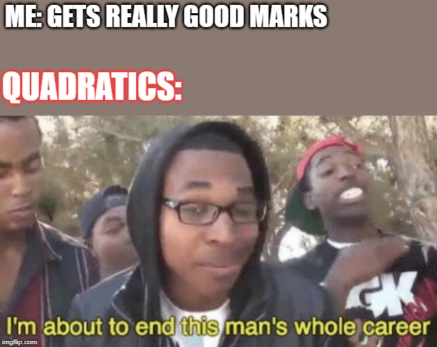 Quadratics... | QUADRATICS:; ME: GETS REALLY GOOD MARKS | image tagged in im about to end this mans whole career | made w/ Imgflip meme maker
