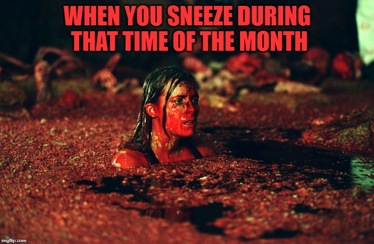 Gross but a very true exaggeration. | WHEN YOU SNEEZE DURING THAT TIME OF THE MONTH | image tagged in nixieknox,memes | made w/ Imgflip meme maker
