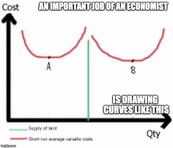 Land-Cost Curves | AN IMPORTANT JOB OF AN ECONOMIST; IS DRAWING CURVES LIKE THIS | image tagged in economics,memes | made w/ Imgflip meme maker