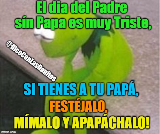 Sad Kermit | El dia del Padre sín Papa es muy Triste, @RicoConLasRanitas; SI TIENES A TU PAPÁ, FESTÉJALO, MÍMALO Y APAPÁCHALO! | image tagged in sad kermit | made w/ Imgflip meme maker