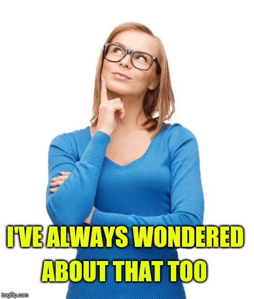 Craziness Thinking Woman | ABOUT THAT TOO I'VE ALWAYS WONDERED | image tagged in craziness thinking woman | made w/ Imgflip meme maker