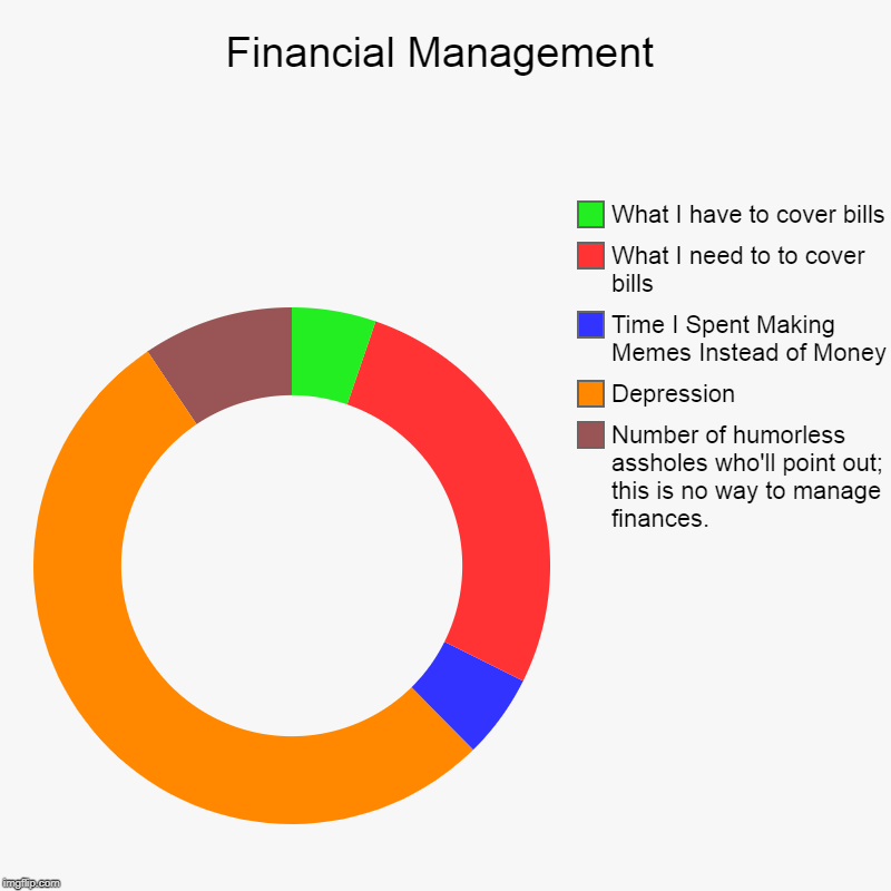 Financial Management | Number of humorless assholes who'll point out; this is no way to manage finances., Depression , Time I Spent Making M | image tagged in charts,donut charts | made w/ Imgflip chart maker