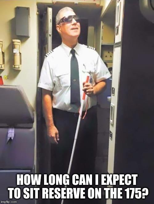 Blind Pilot | HOW LONG CAN I EXPECT TO SIT RESERVE ON THE 175? | image tagged in blind pilot | made w/ Imgflip meme maker