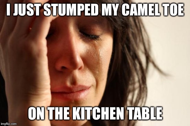 Girl cry | I JUST STUMPED MY CAMEL TOE; ON THE KITCHEN TABLE | image tagged in girl cry | made w/ Imgflip meme maker