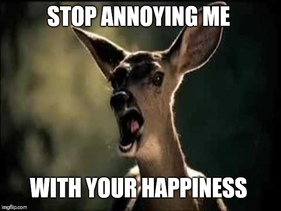 Deer Scream | STOP ANNOYING ME WITH YOUR HAPPINESS | image tagged in deer scream | made w/ Imgflip meme maker