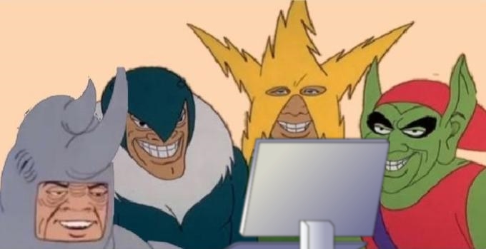 High Quality Me and the boys on a computer Blank Meme Template