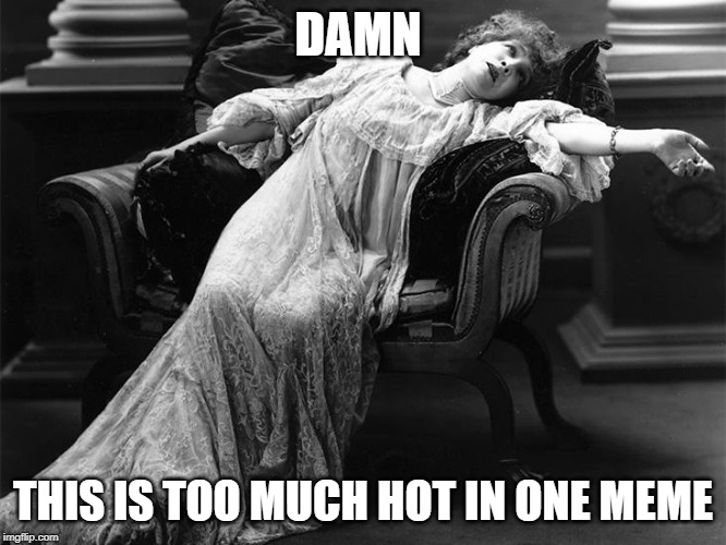 Vintage fainting woman | DAMN THIS IS TOO MUCH HOT IN ONE MEME | image tagged in vintage fainting woman | made w/ Imgflip meme maker