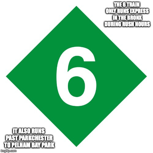 6 Train Express | THE 6 TRAIN ONLY RUNS EXPRESS IN THE BRONX DURING RUSH HOURS; IT ALSO RUNS PAST PARKCHESTER TO PELHAM BAY PARK | image tagged in new york city,subway,memes | made w/ Imgflip meme maker