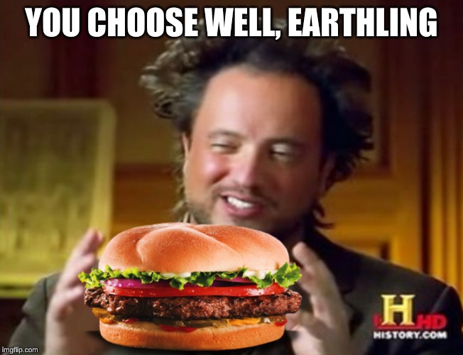 Mr history hamburger  | YOU CHOOSE WELL, EARTHLING | image tagged in mr history hamburger | made w/ Imgflip meme maker