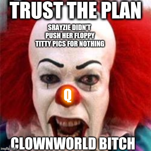 TRUST THE PLAN; SRAYZIE DIDN'T PUSH HER FLOPPY TITTY PICS FOR NOTHING; Q; CLOWNWORLD BITCH | made w/ Imgflip meme maker