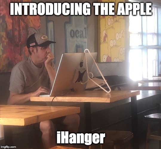 The latest gizmo from Apple. Comes in four colors  only $199 | INTRODUCING THE APPLE; iHanger | image tagged in apple,computer stand,spend money | made w/ Imgflip meme maker