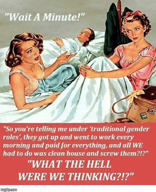 Western women better off under tradition | image tagged in memes,anti-feminism,responsibilities,gender studies,tradition,think about it | made w/ Imgflip meme maker