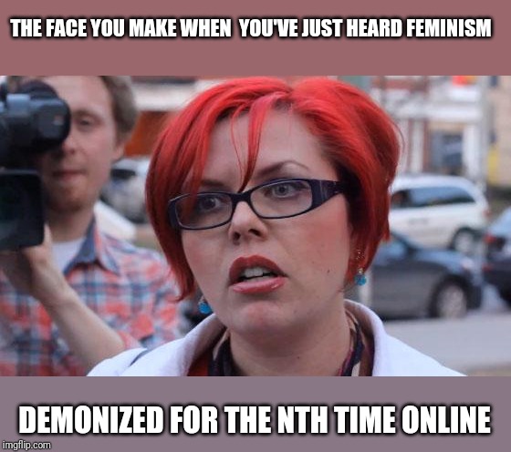 When Forbearance Frays (Even Nice Southern Girls Lose Restraint If Baited Too Often!) | THE FACE YOU MAKE WHEN  YOU'VE JUST HEARD FEMINISM; DEMONIZED FOR THE NTH TIME ONLINE | image tagged in feminist,patience | made w/ Imgflip meme maker